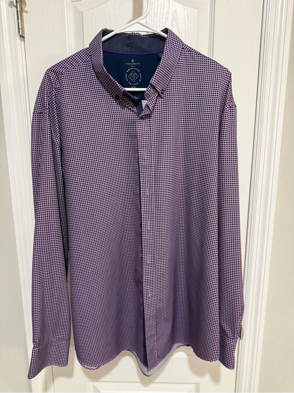 Con.Struct Purple Micro-Check Long-Sleeve Dress Shirt